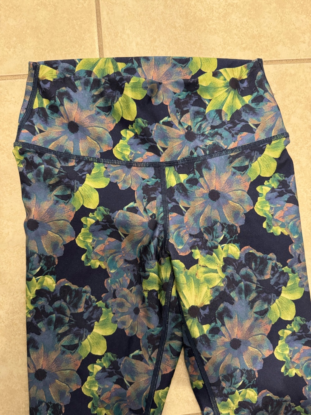 Fabletics Floral High-Rise Leggings in Green and Blue - Picture 3 of 5
